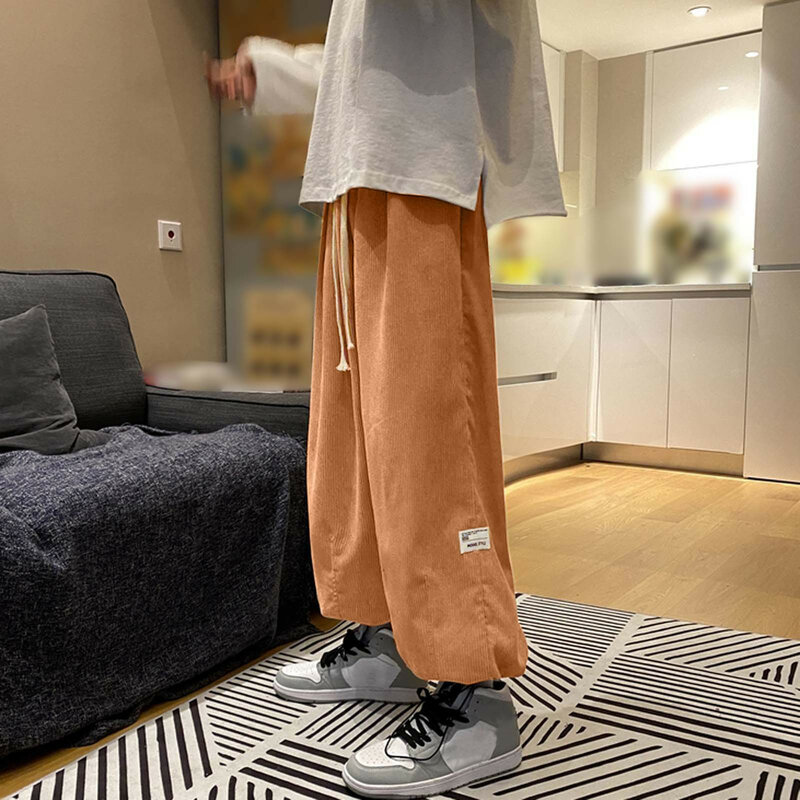 New Summer Casual Pants Men Breathable Polyester Korean Fashion Semi-Wide Banded Waist Slacks Straight Loose Trousers