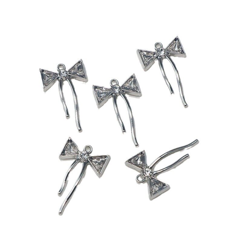 WZNB 10Pcs Crystal Bow Charms Geometry Alloy Pendant for Diy Jewelry Making DIY Earrings Necklaces Bracelet Accessories