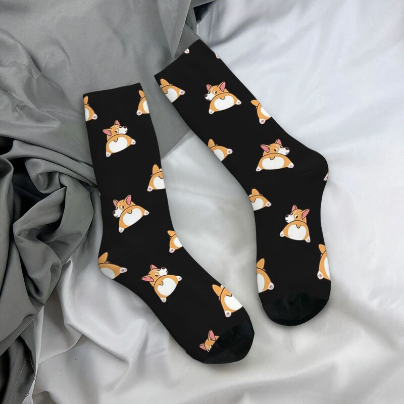 Funny Cute Corgi Butt Pattern Dark Socks Harajuku Super Soft Stockings All Season Long Socks Accessories for Man's Woman's Gifts
