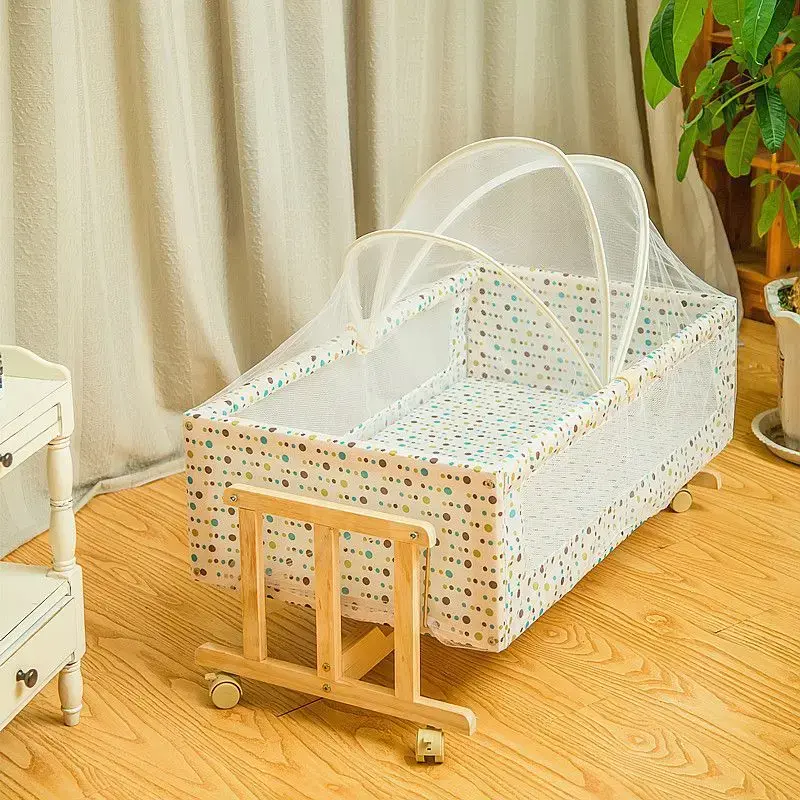 Coarse Solid Wood Crib Small Cradle Portable Baby Cradle Crib Can Swing