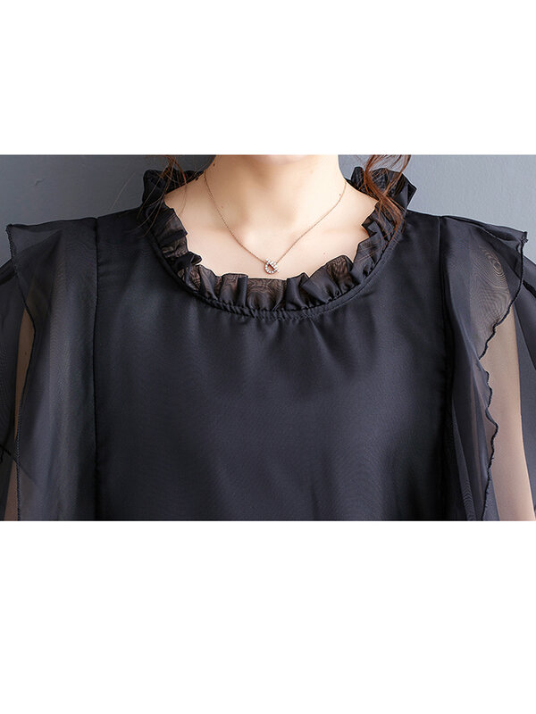 XITAO Gauze Patchwork Flounced Edge Dress O-neck Irregular Sleeveless Solid Color Temperament Pullover Women Dress WLD20132