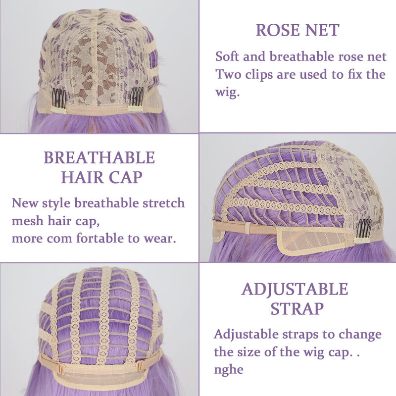 Synthetic Short Straight Wigs For Women Purple Lolita Bobo Wigs With Bangs Heat Resistant Cosplay Daily Hair