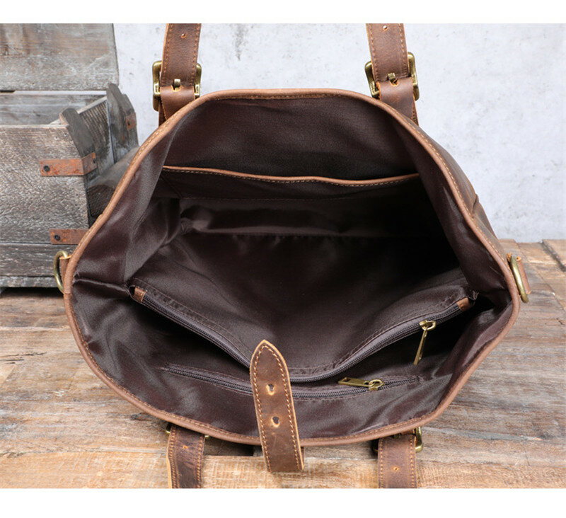 Vintage large-capacity crazy horse cowhide men's tote bag natural genuine leather work handbag shopping shoulder messenger bags