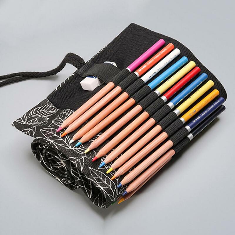 Estuche de lona plegable para lápices, bolsa enrollada de gran capacidad para guardar bolígrafos, 12/24/36/48/72 agujeros, ideal para la escuela de bocetos