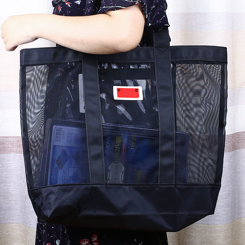 EASYMATE حقيبة تخزين هونغ كونغ الحد الأدنى سعة كبيرة شبكة قوي حقيبة الشاطئ مع جيب الظهر الأسود وحقيبة شفافة داخل