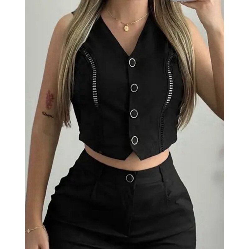 Wweedelige Outfit Women Summer Casual Hollow Out Vest Crop Top & Shorts Set Summer 2 Piece Sets Womens Outfits Solid Clothing