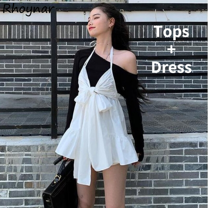 우아한 한국 스타일 단색 심플 레이디 보우 스트리트웨어 2 피스 레저 슬림 캐주얼 의상 여성용, 여름 패션
