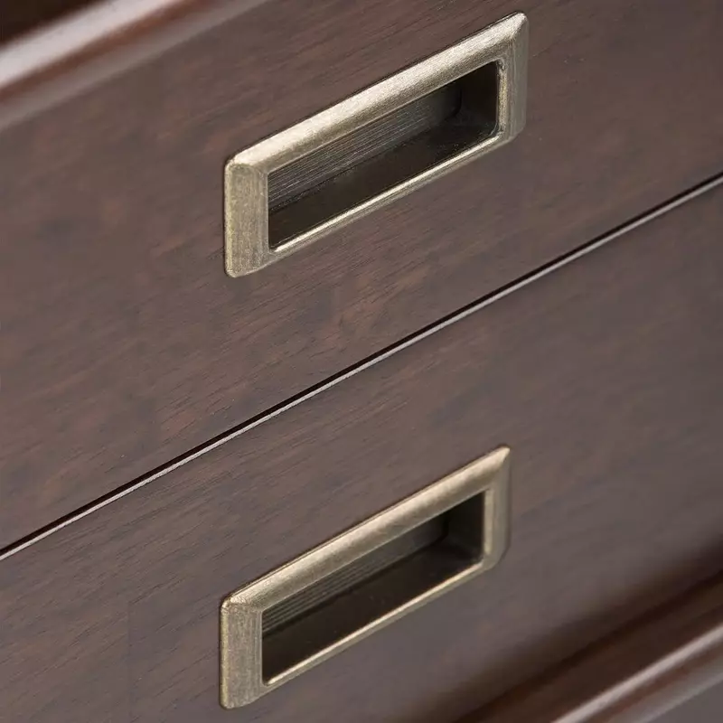 Однотонный прямоугольный боковой столик из твердой древесины коричневого цвета Auburn с хранилищем, 2 ящика, для гостиной и спальни