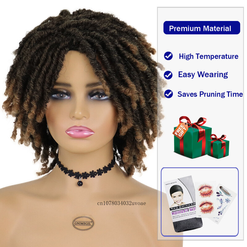 女性用フリンジ付きショートファロカーリーウィッグ、合成毛、アフリカ、ふわふわ、黒、オンブル、ブラウン、ナチュラルコスチューム