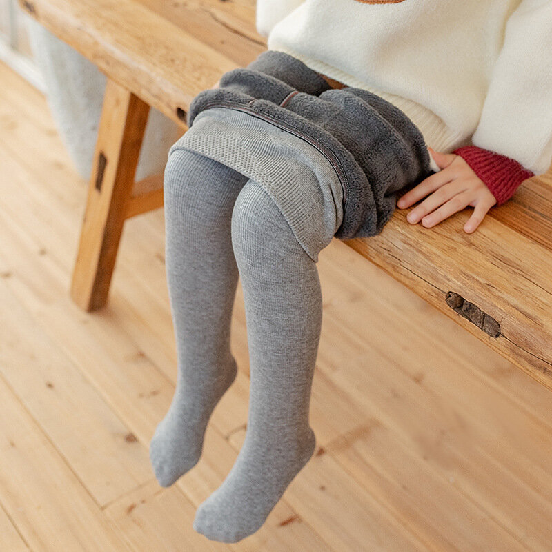 Winter Kids Lamb Wool Pantyhose for Baby Girls Solid Tights Pants Children Thickening Skinny Leggings with Fleece Clothing