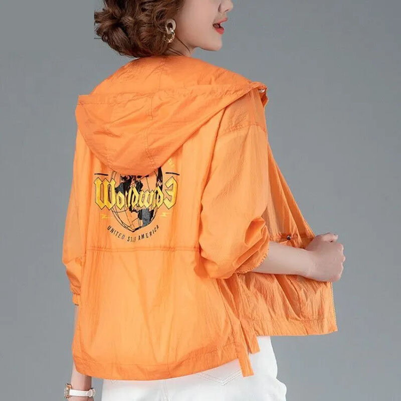 2024 baru pakaian tabir surya wanita bernapas perlindungan UV musim panas versi Korea jaket tipis longgar kasual dicetak pakaian luar
