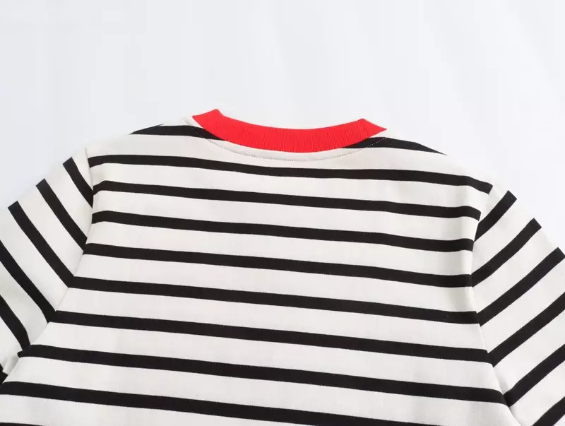 2024 nowy modny Color Block pulower z okrągłym dekoltem z krótkim rękawem t-shirt damski na co dzień w paski letni uniwersalny Top damski