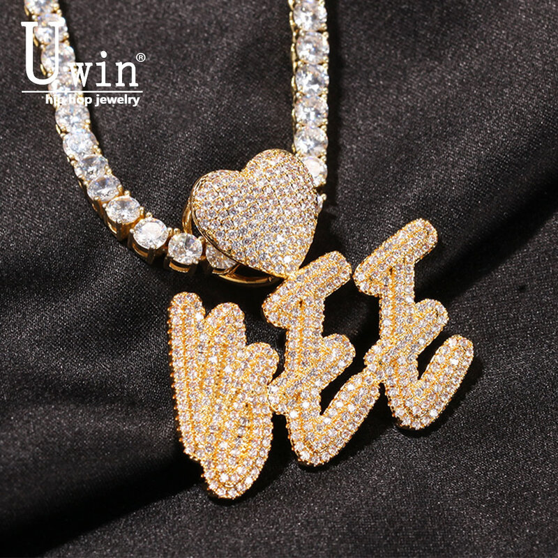 Uwin personalizado letras pingente com coração-em forma de fecho colar para mulher iced para fora zircônia cúbico moda charme diy jóias presentes
