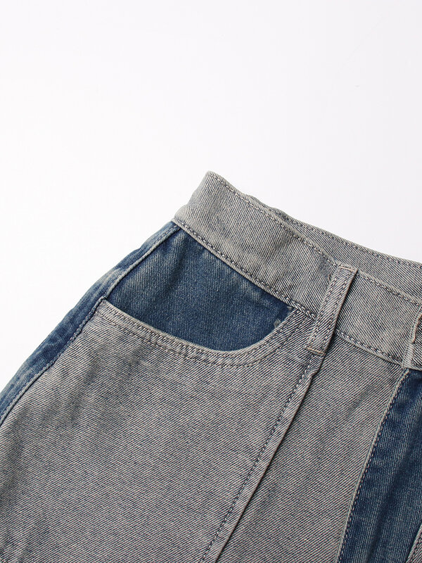 Romiss Casual Mode Losse Denim Broek Voor Vrouwen Hoge Taille Patchwork Zakken Streetwear Vintage Colorblock Jeans Dames