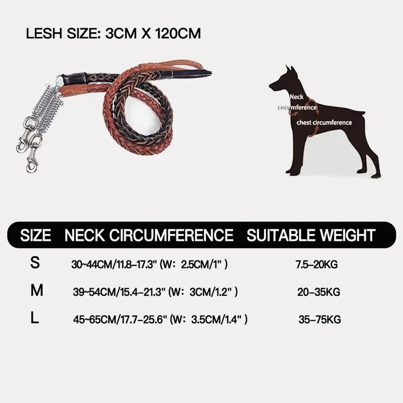 Grand collier de chien réglable avec laisse d'entraînement anti-traction, collier en cuir tressé, labrador, bouledogue français, animal de compagnie