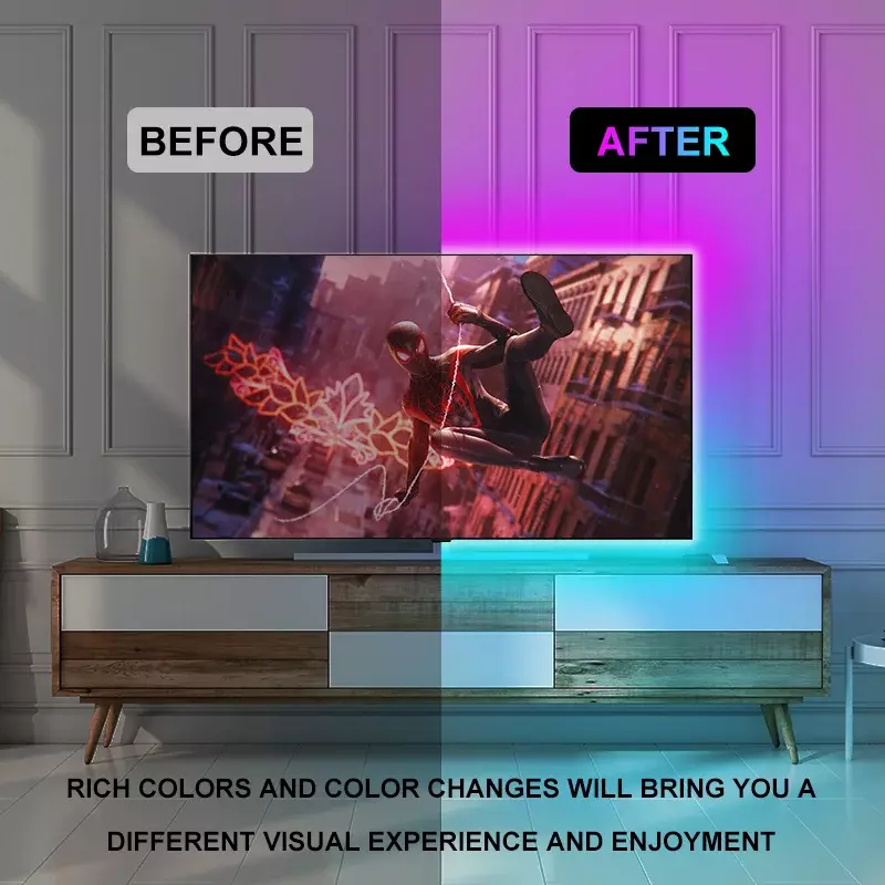 RGB LED Strip Light para decoração do quarto, fita flexível, luz de fundo TV, fita lâmpada, tela desktop, USB, Bluetooth, 5V, 10m, 5050