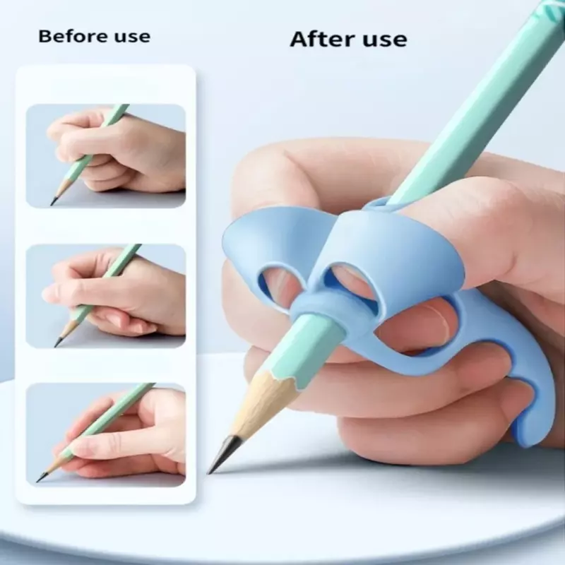 Lápis de silicone para crianças, 5 dedos caneta titular, ferramenta de aprendizagem, papelaria ajuda aperto, dispositivo de correção de postura