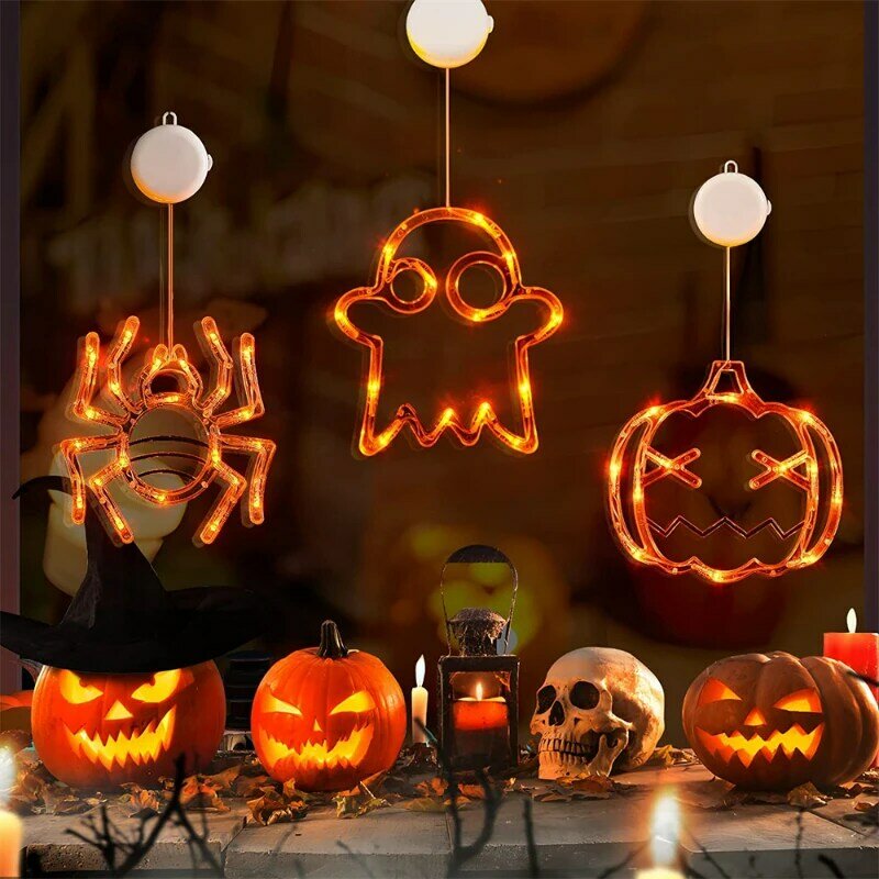 LED Outdoor Sucker Pumpkin Spider Bat Halloween Decoration for Home Little Ghost Horror Night Light Kids Gift Garden Decoration