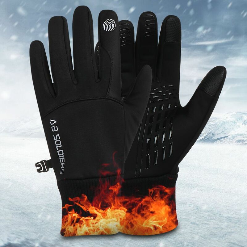 Ветрозащитные флисовые перчатки на подкладке для холодной погоды, водонепроницаемые велосипедные перчатки, лыжные перчатки, теплые перчатки для сенсорного экрана