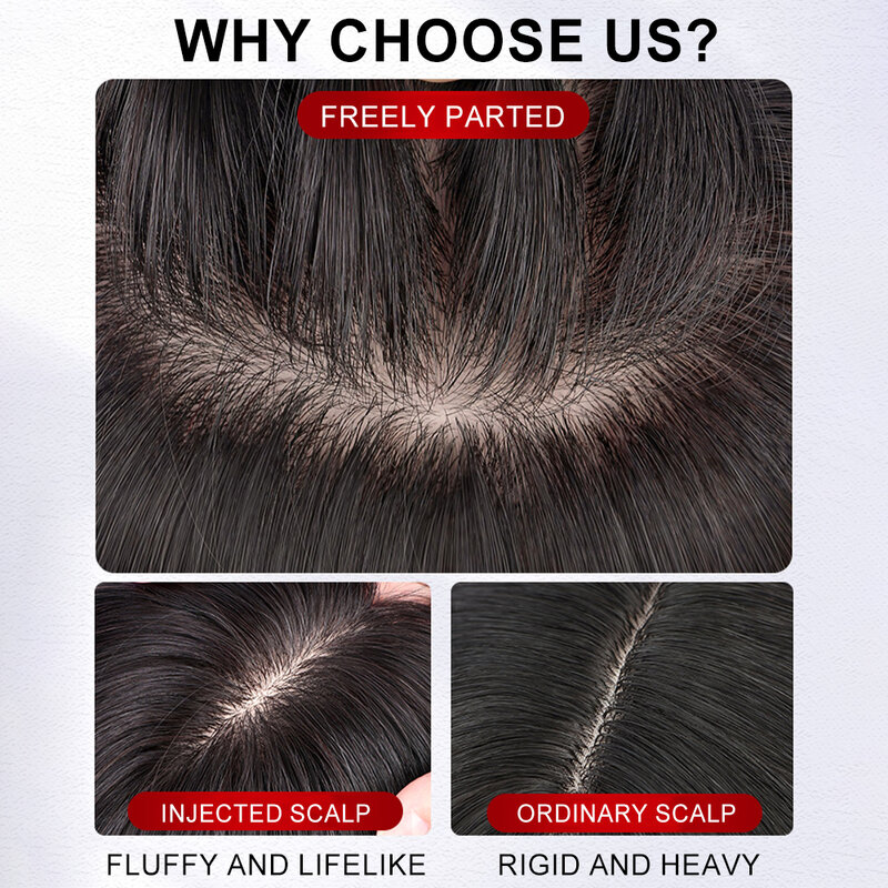 Toppers de vrais cheveux pour femmes, base en dentelle suisse sans frange avec 4 clips, mise à niveau de la base en dentelle, cheveux Remy de qualité supérieure