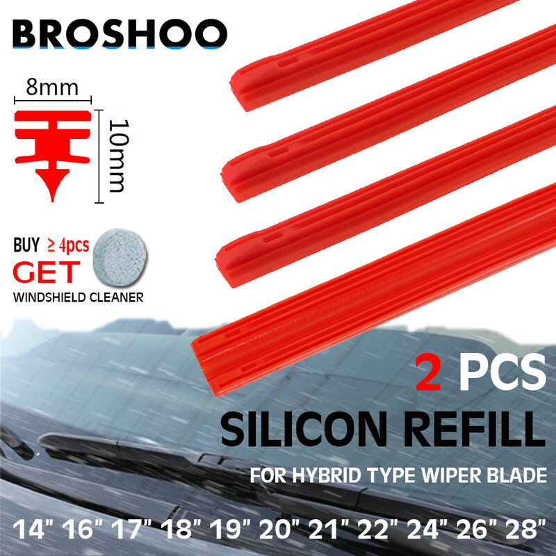 2 pièces balai d'essuie-glace rouge pour voiture hybride, bandes de recharge en Gel de silice en silicone 8mm 14 "16" 17 "18" 19 "20" 21 "22" 24 "26" 28"