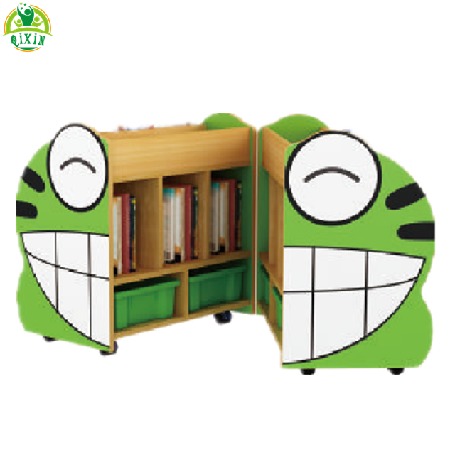 Libreria in legno per bambini dei cartoni animati in vendita scaffali per libri a forma di rana per bambini QX-202D