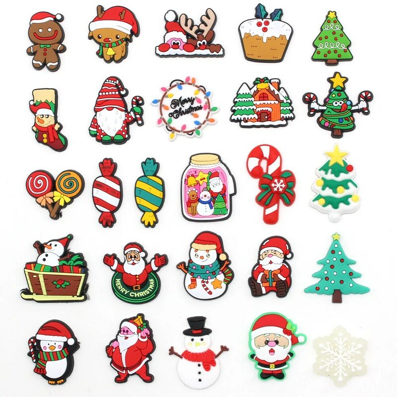 Hot 1pcs Cartoon Christmas Tree Shoe Charms Funny DIY Candy Accessories Pins Decorate Buckle kids Girls Boy X-mas Festival Gifts