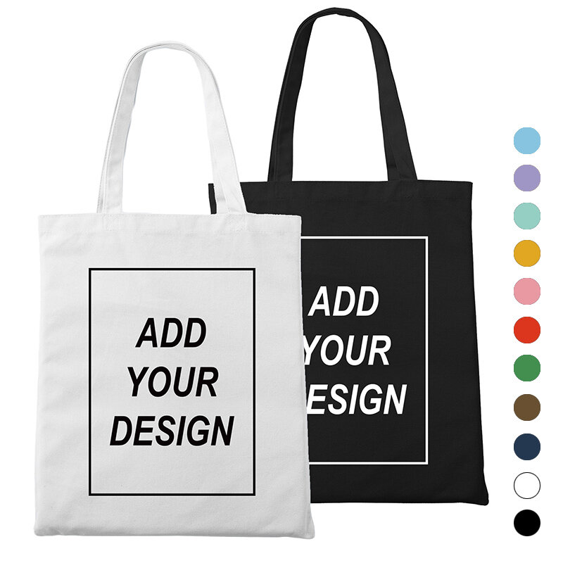 Shopping Tote Bag personalizzato aggiungi il tuo testo stampa Design originale cerniera bianca borse di tela da viaggio moda Unisex