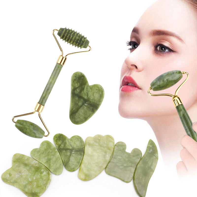 2 pcs/ชุด Gua Sha Massager สำหรับ Face Care ลูกกลิ้งหยก Beauty Health Skin Care ขูดคางยกหินธรรมชาติ Gouache นวดหินธรรมชาติ Xiuyu Face Roller เครื่องมือความงาม