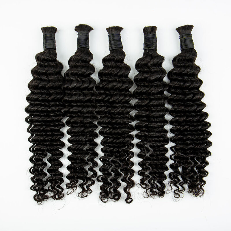 Deep Wave Human Hair Bulk Extension Natural Black No Weft Virgin Human Hair Curly Bundles for Women Weaving