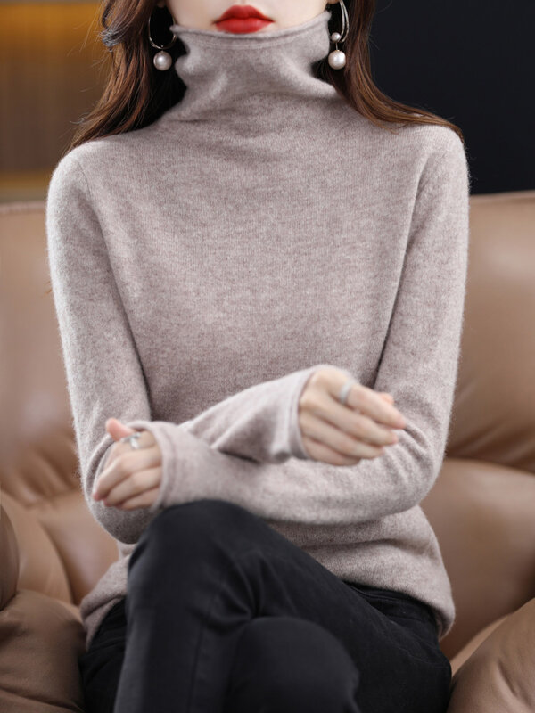 Women's Pure Wool Sweater Solid Female Pullover Turtleneck Lady Basic Soft Jumper Spring Autumn Winter Hot Sale Tops 18 Colors