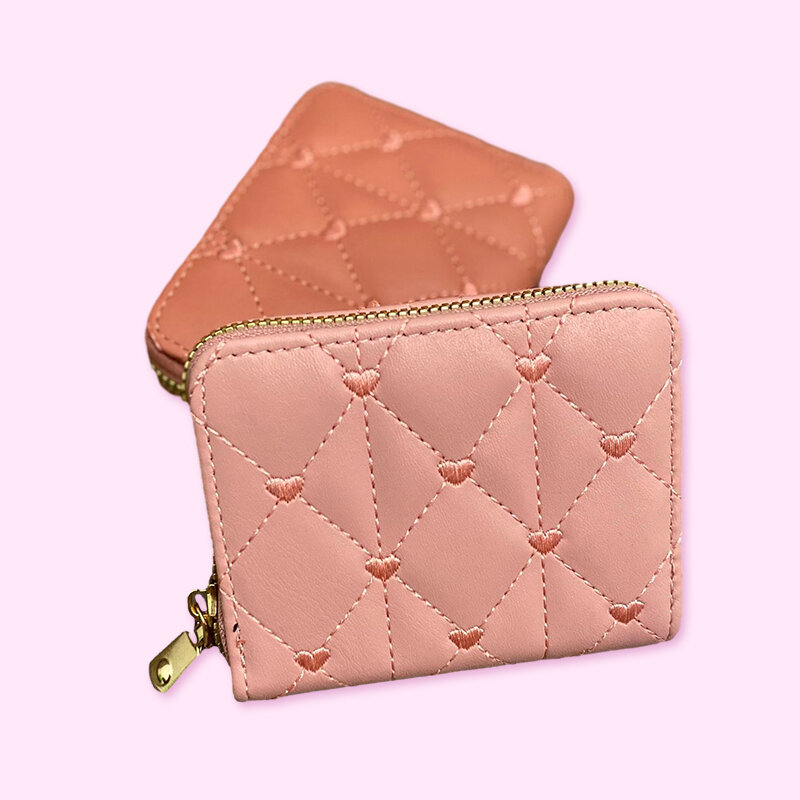 Portamonete piccolo in pelle PU Color Fashion ricamato Love per portamonete con cerniera Multi-Card con Slot per portafoglio da donna