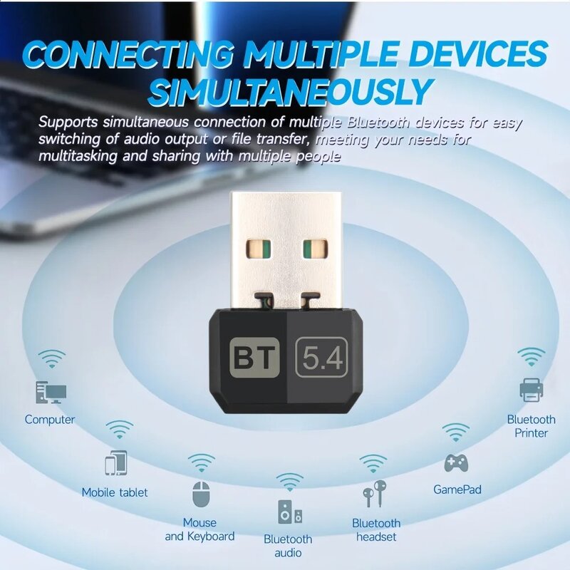 Adaptor Dongle Audio USB Bluetooth 5.4, adaptor Dongle Audio Mini USB tanpa kabel penerima/pemancar untuk PC/Laptop Driver gratis untuk Win10/11