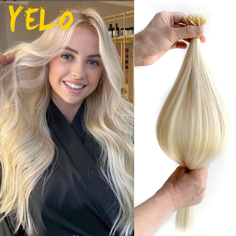 Yelo Crystal Hair Extensions Remy Human Hair Nano Keratine Straight Europese Elastische Ring Links Human Hair Extensions 12-26 Inch