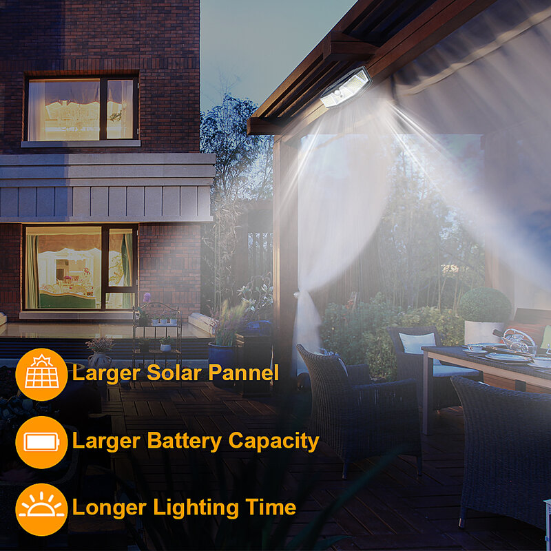 308 LED 태양광 방수 야외 태양광 램프, 모션 센서 라이트 햇빛, 3 가지 모드 가로등, 정원용 LED 스포트라이트