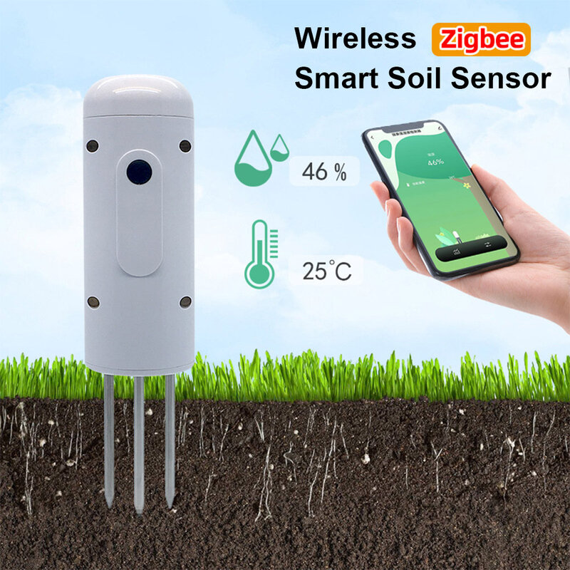 Detektor Suhu dan Kelembaban Tanah Nirkabel IP66 Tuya Zigbee Penguji Sensor Pemantau Kelembaban Tanah Rumput Bunga Cerdas