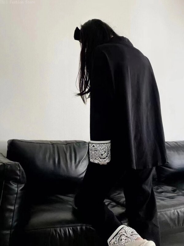 Пижама Хлопковая женская черная с длинным рукавом, 100 кг