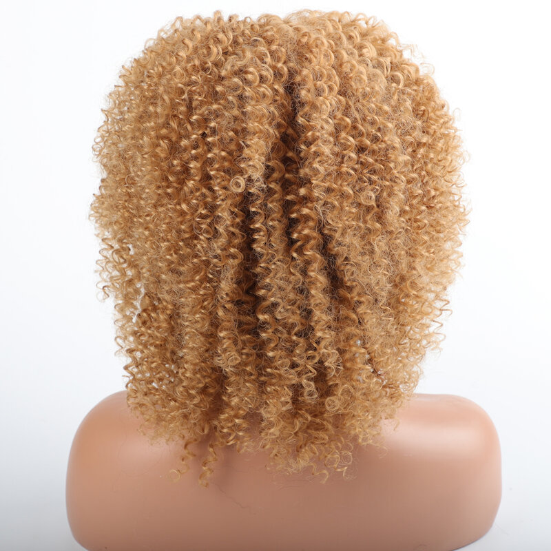 Pelucas de mezcla de cabello humano amarillo 4x4 para mujeres negras, pelo rizado con encaje indio, no Remy