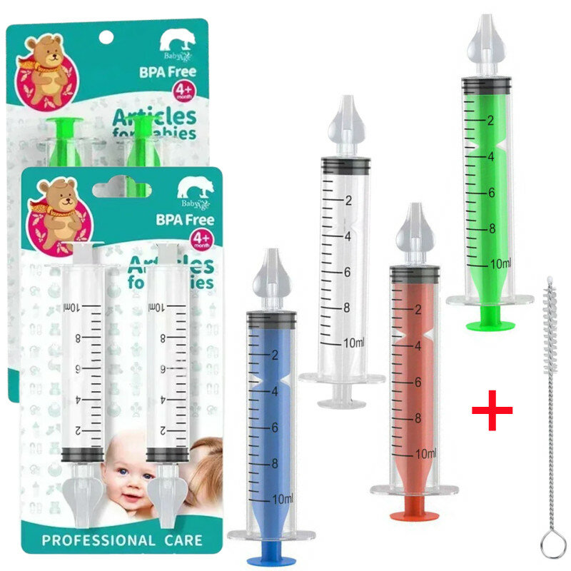 Silicone Baby Nasal Aspirator with Cleaning Brush Needle Tube Baby Nose Cleaner Children Syringe Nasal Irrigator Kid Nose Washer