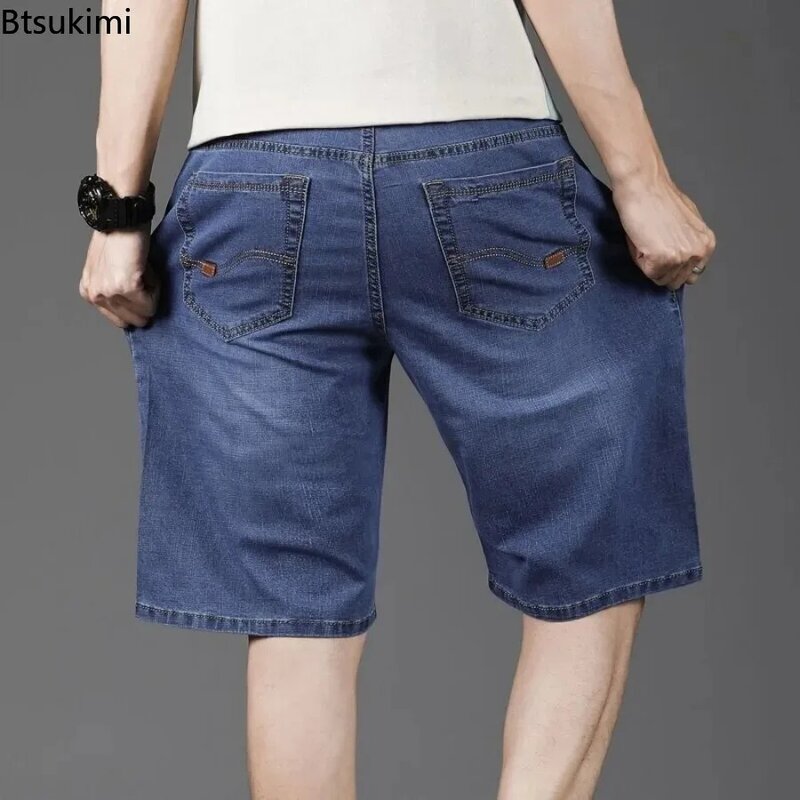 Мужские летние высокоэластичные джинсовые шорты размера плюс 28-40, модные повседневные тонкие прямые брюки, свободные Дышащие Короткие джинсы для мужчин