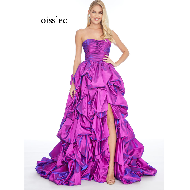 Oisslec-Zipper Up Vestido de Noite com Split, Celebrity Dresses, Elegance Party Gown, Vestidos Personalizados, Lindo Flods Prom Dress