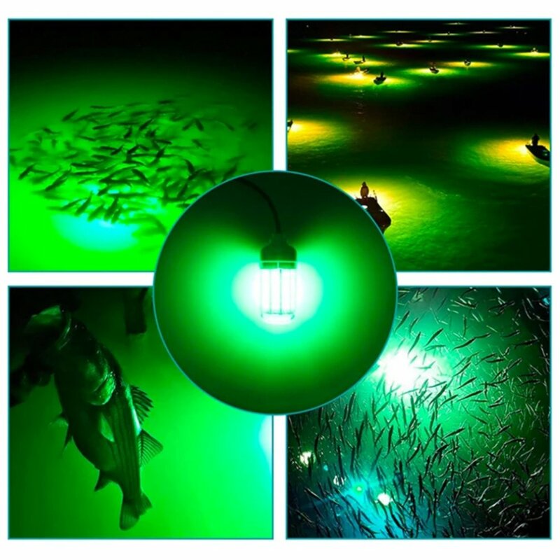 Impermeável LED Fishing Light, Fish Lamp, Raft Fishing Lure, luz verde, ao ar livre, 12V Tensão