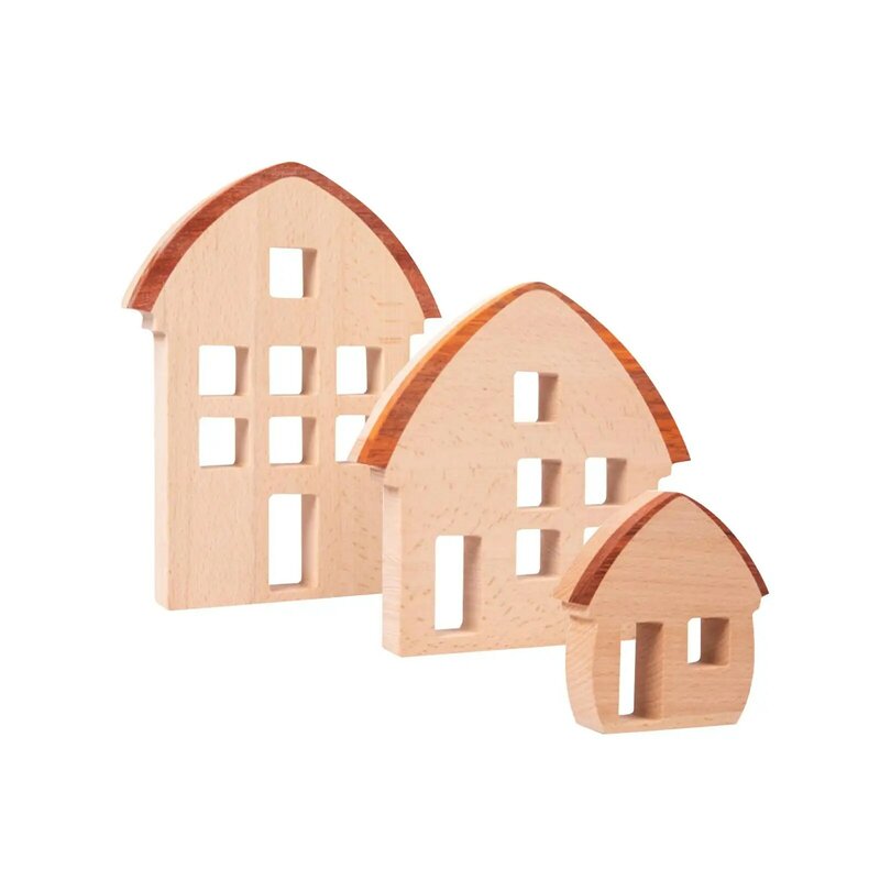 3 Pieces Wood House Building Blocks Set Wooden Wooden Sign Block for Kids Party Favors Preschool Ages 4 to 8 Living Room