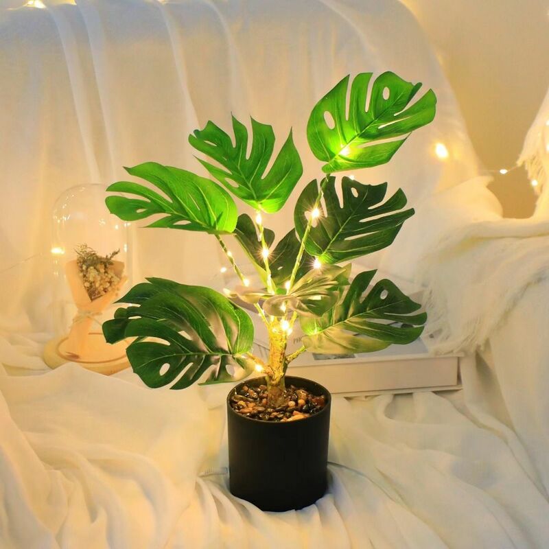 LED 시뮬레이션 식물 야간 조명 책상 램프, 따뜻한 조명 플라스틱 조경 조명, USB 전원 분재 장식, 결혼식