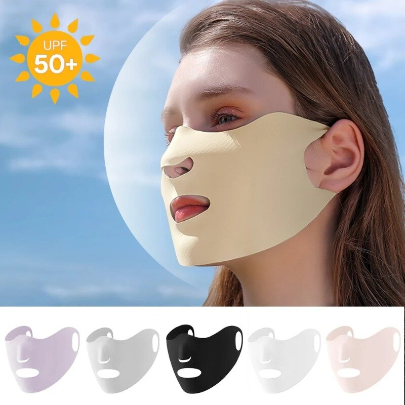 여름 아이스 실크 자외선 차단 마스크, 통기성 빠른 건조 얼굴 커버, UPF50 + 라이딩 야외 방풍 재사용 가능 마스크