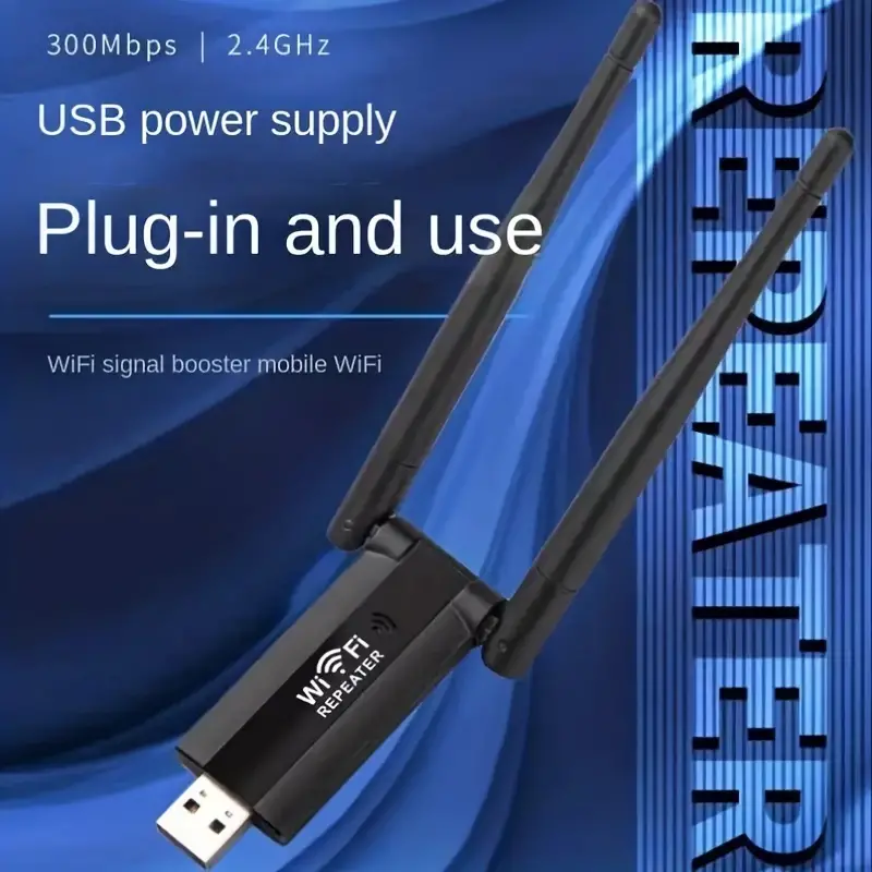 Repetidor USB WiFi com longo alcance, impulsionador de sinal sem fio, extensor para desktop, PC, laptop, extensor, 2 antenas, 300m, 2.4G