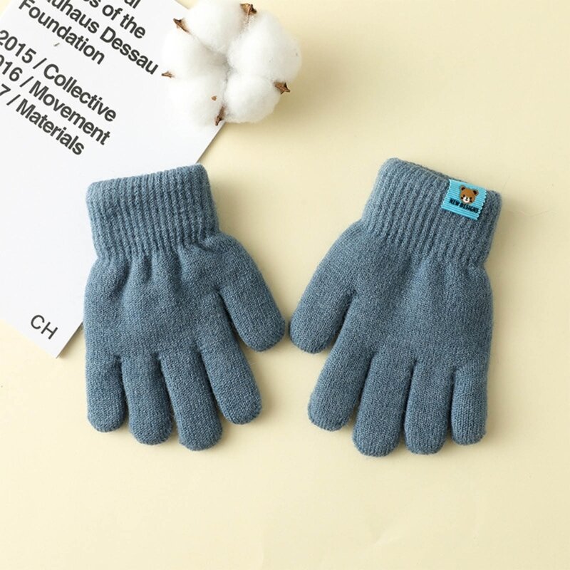 K5DD أطفال قفازات مزدوجة الطبقات حماية اليد الدافئة قفازات دافئة للموسم البارد كامل أصابع الخريف/الشتاء ملابس يدوية 1 زوج