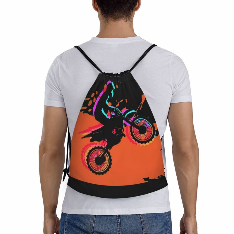 Motocross Rider Dirt Bike mit abstrakten tragbaren Kordel zug Taschen Rucksack Aufbewahrung taschen Outdoor Sport Reisen Fitness studio Yoga