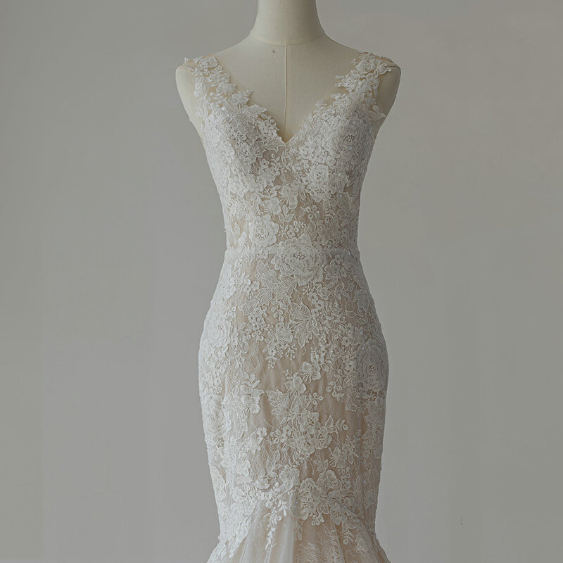 Beliebte Design Promotion Brautkleider für Frauen 2024 Braut Meerjungfrau V-Ausschnitt rücken freien Reiß verschluss vestido de novia qw01910