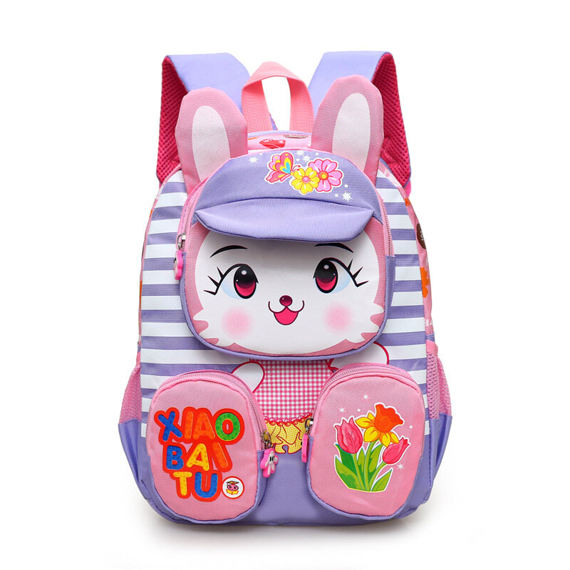 Children Boys School Backpack Canvas Cartoon Cute Rabbit Tiger Girls School Bag Waterproof